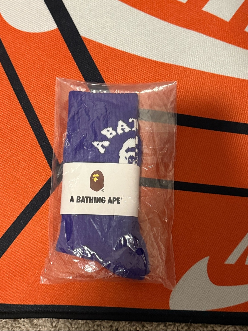 Bape Purple Crew Socks with White Logo - Men